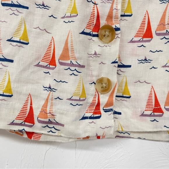 Cynthia Rowley White Orange Yellow Linen Sailboat Print Skirt M Nautical Buttons - Picture 4 of 7